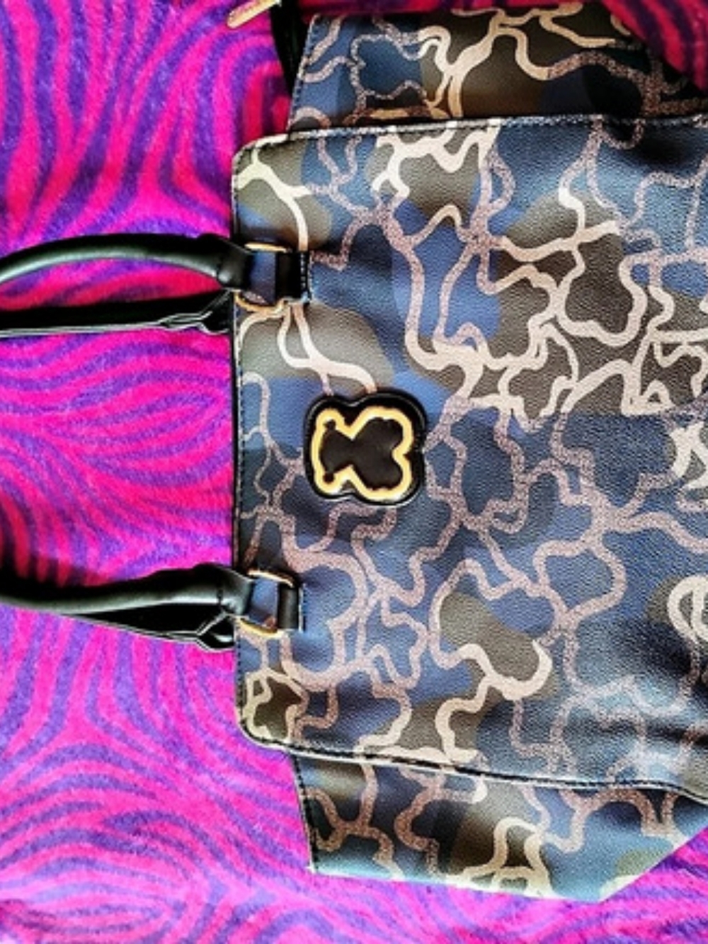 Tous Camouflage Bear Logo Tote Bag in Blue & Brown